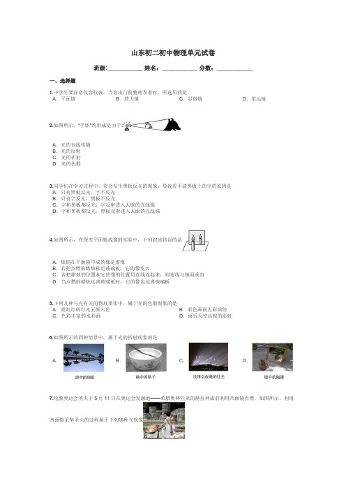 山东初二初中物理单元试卷带答案解析
