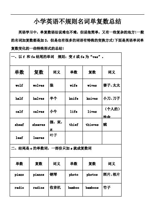 小学英语单复数的用法