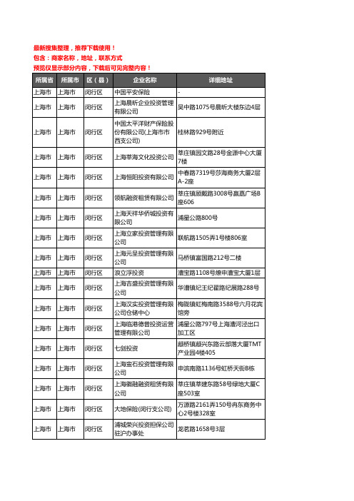 新版上海市上海市闵行区保险企业公司商家户名录单联系方式地址大全377家