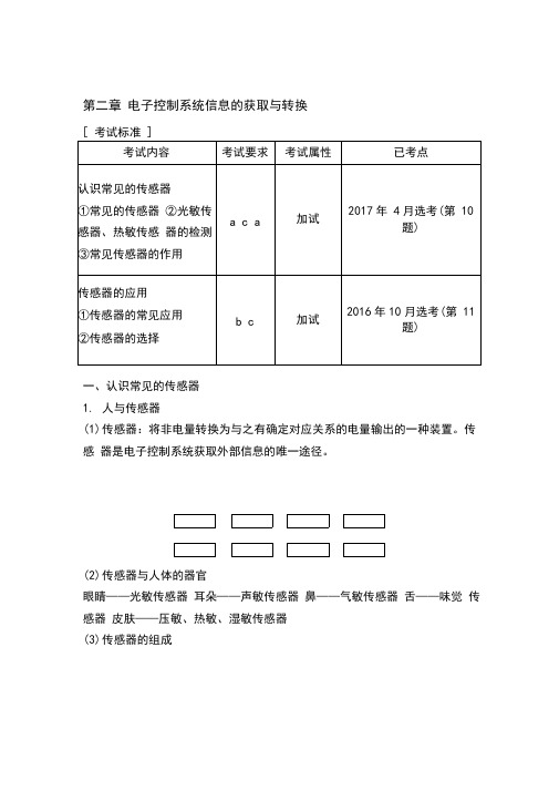 2019版创新高三一轮复习系列选考总复习(浙江专版)通用技术讲义：选修第二章电子控制系统信息的获取与