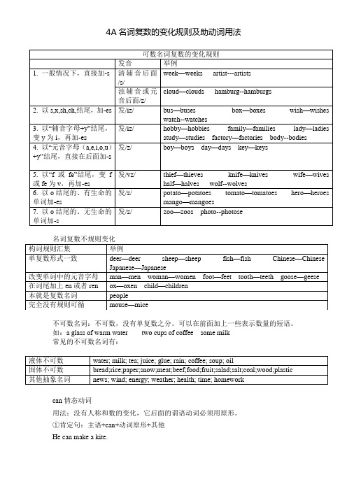 (译林版)4A名词复数的变化规则及助动词用法