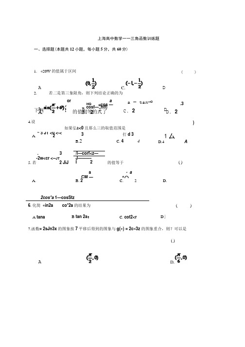 上海高中数学三角函数训练题费下载.doc