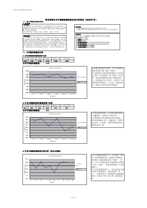 青岛啤酒公司内部顾客满意度总体分析