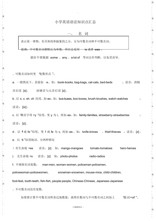 超全面小学英语语法知识点归纳总结归纳(必看)2021最全面