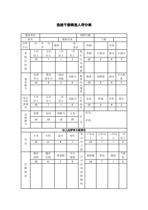 选拔干部候选人评分表