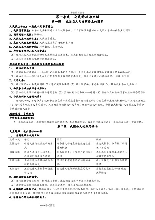 人教版高中必修二政治知识点(自己整理.超全)