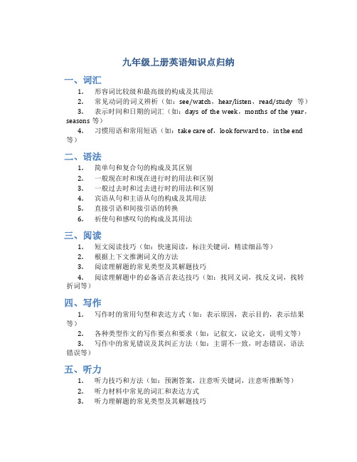 九年级上册英语知识点归纳