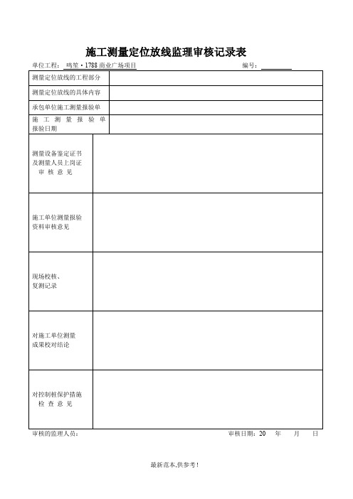 施工测量定位放线监理审核记录表