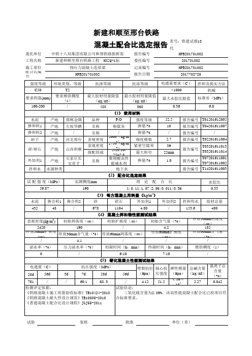 C50预应力混凝土配合比(全套报告)