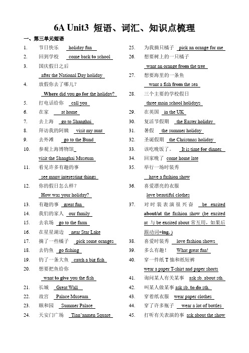 【译林版】6A Unit3 短语、词汇、知识点梳理