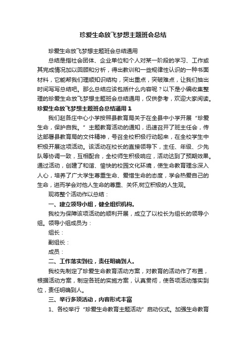 珍爱生命放飞梦想主题班会总结通用