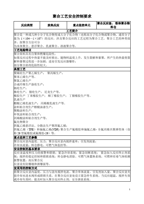 聚合工艺安全控制要求