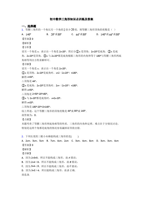 初中数学三角形知识点训练及答案