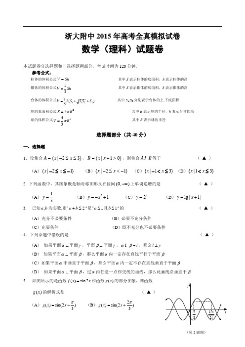 浙江省浙大附中2015届高三全真模拟考试 数学理试题(含答案)