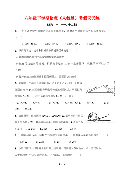 八年级下学期物理(人教版)暑假天天练(28)