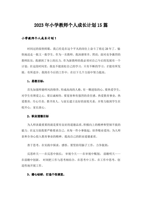 2023年小学教师个人成长计划15篇