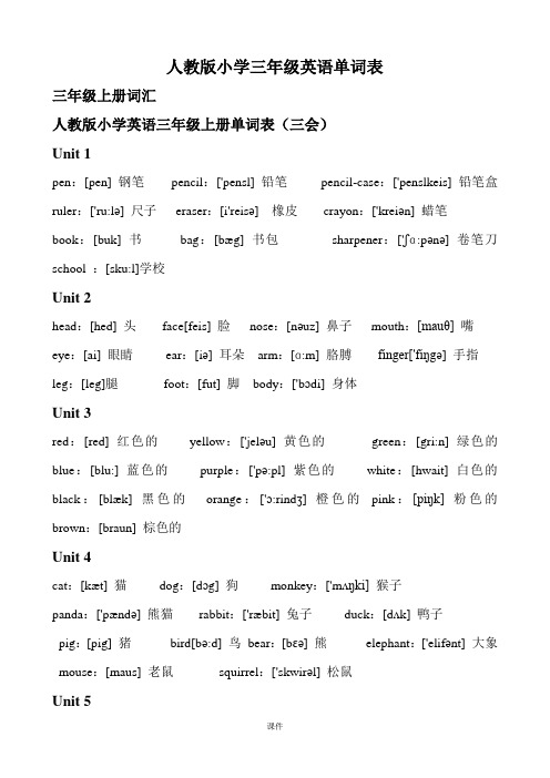 人教版小学三年级英语单词默写答案最新.doc