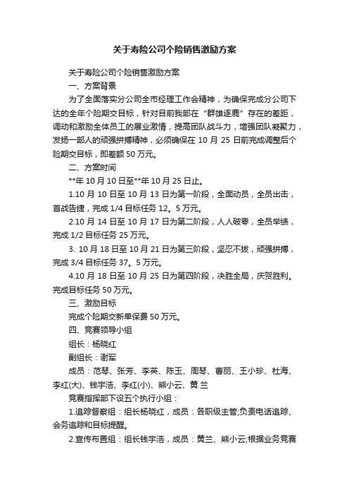 关于寿险公司个险销售激励方案