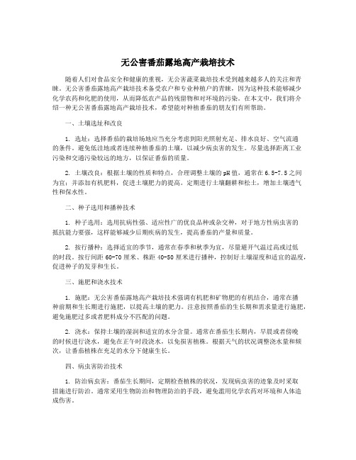 无公害番茄露地高产栽培技术