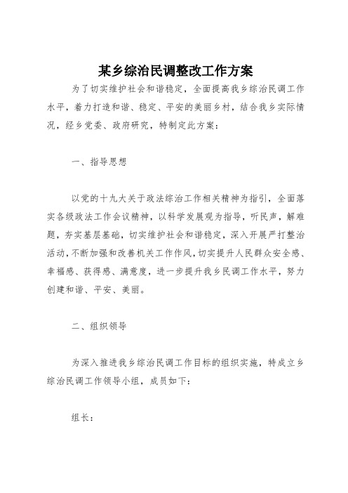 某乡综治民调整改工作方案