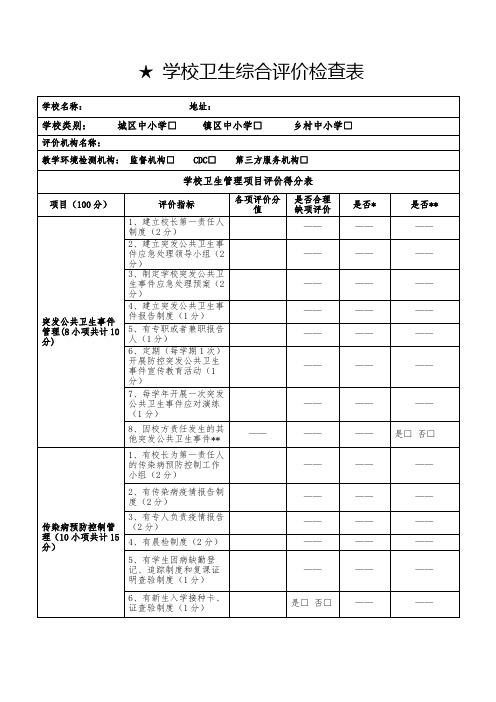 学校卫生综合评价检查表