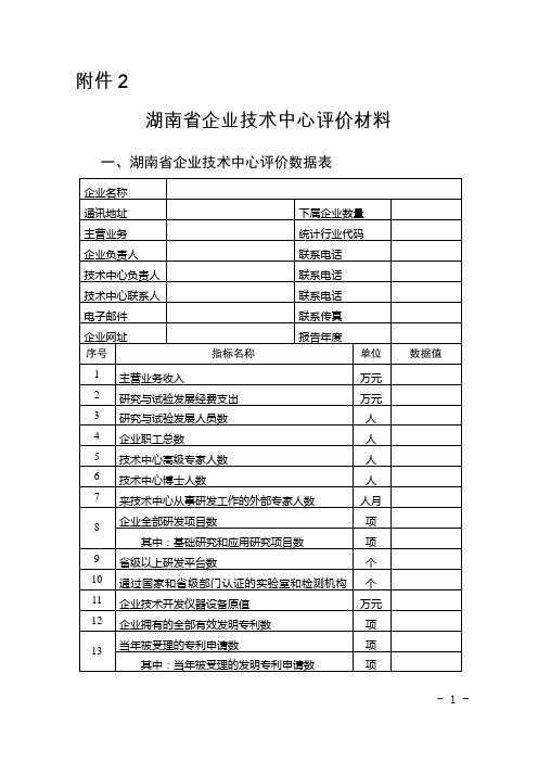 2018年湖南省企业技术中心评价材料