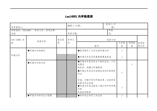 iso14001内审检查表