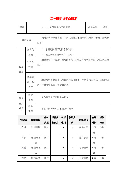 七年级数学上册 4.1.1 立体图形与平面图形教案1 (新版)新人教版