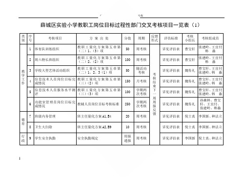 薛城区实验小学教职工岗位目标过程性部门交叉考核项目一览表