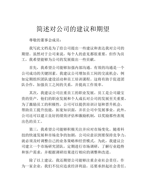 简述对公司的建议和期望