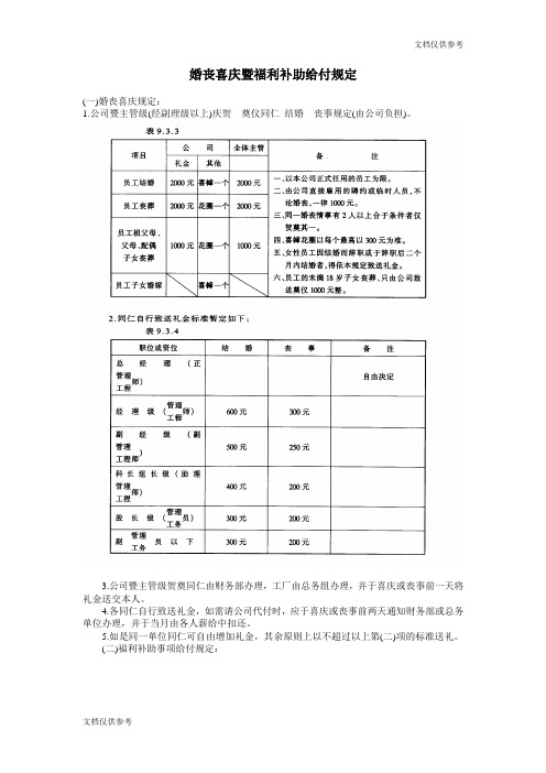 婚丧喜庆暨福利补助给付规定