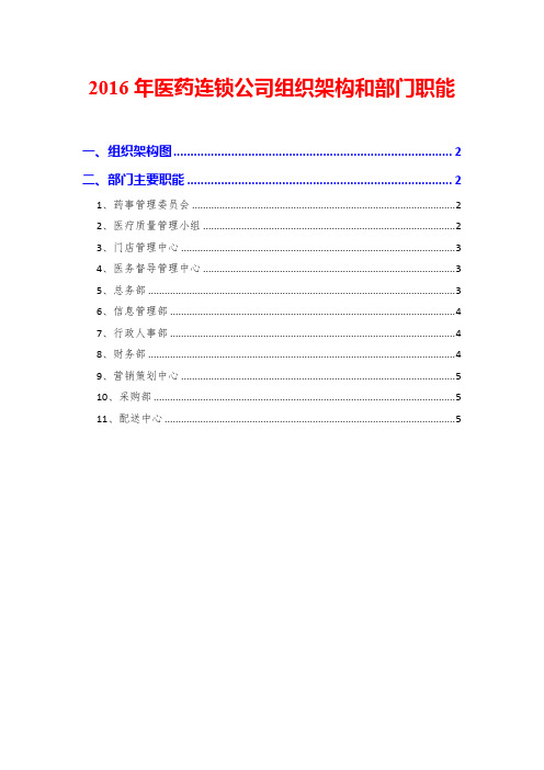 2016年医药连锁公司组织架构和部门职能