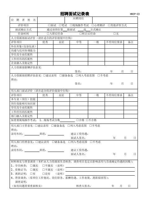 招聘面试记录表(新版)