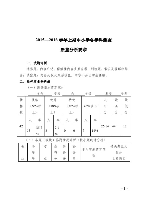 成绩分析表 (科学)