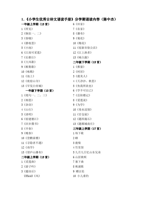 小学生必备古诗词及必读、选读书目