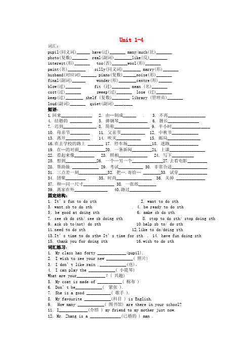 甘肃省金塔县第四中学中考英语专项复习 八上 Unit 1-4(无答案) 人教新目标版