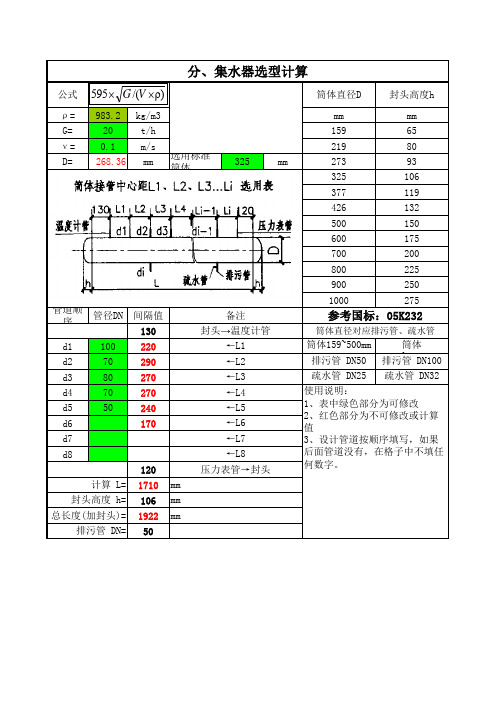 分集水器选型计算