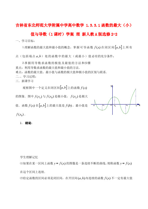 吉林省东北师范大学附属中学高中数学 1.3.3.1函数的最大(小)值与导数(1课时)学案 理 新人教A版选修2-2