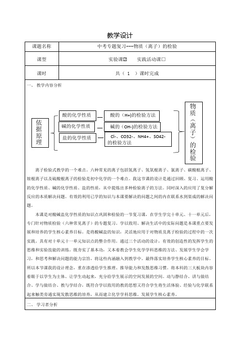 《中考专题复习---物质(离子)的检验》教学设计