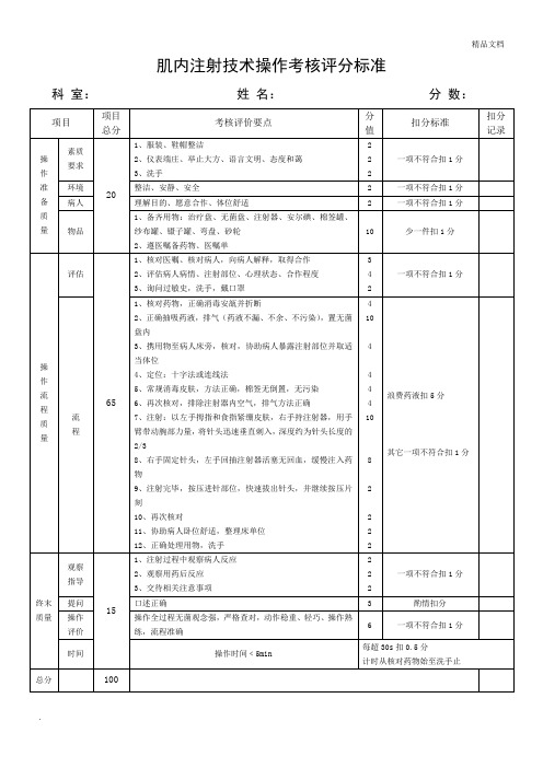 肌内注射技术操作考核评分标准