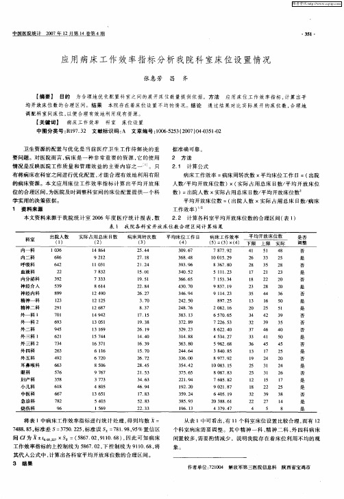应用病床工作效率指标分析我院科室床位设置情况
