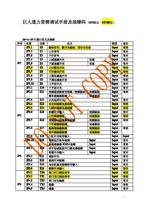 巨人通力货梯调试手册