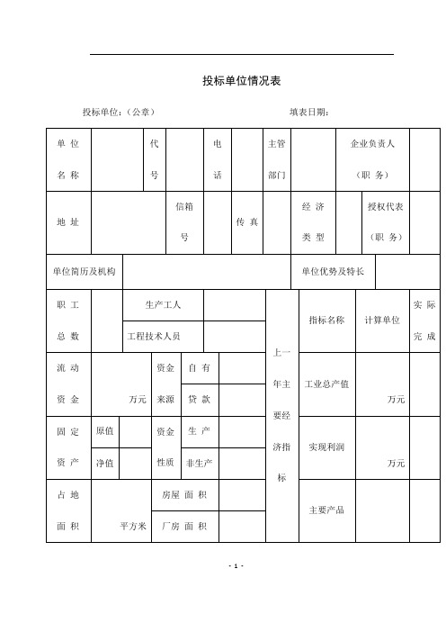 投标单位情况表