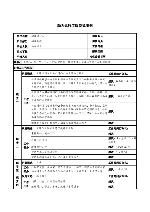 动力运行工岗位说明书(实用版)