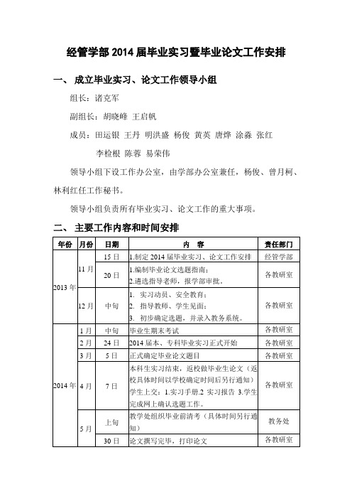 经管学部2014届毕业实习、论文工作安排