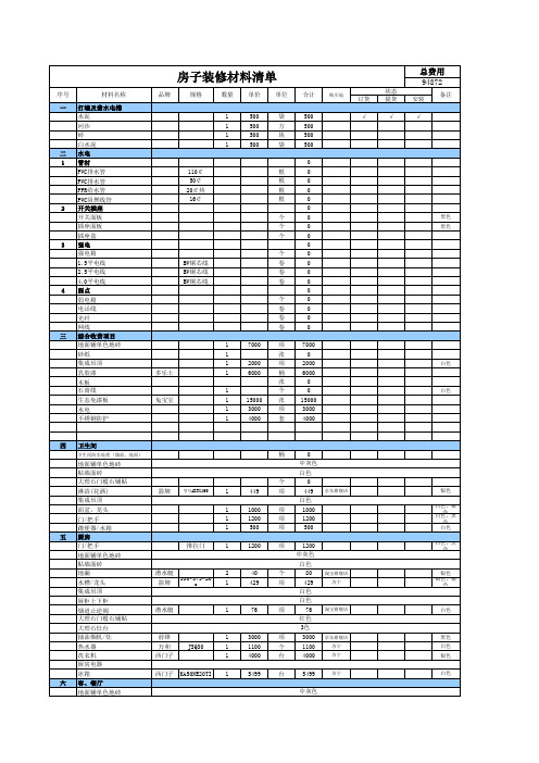 房子装修材料清单表