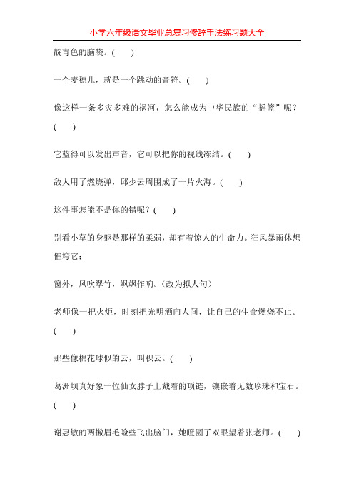 小学六年级语文毕业总复习修辞手法练习题大全136