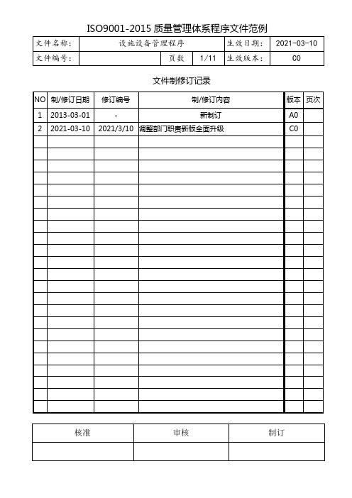 ISO9001设施设备管理程序