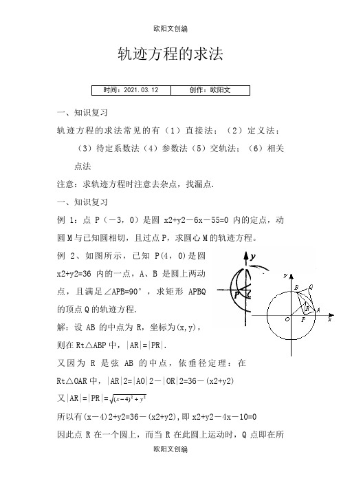 轨迹方程的求法及典型例题(含答案)之欧阳文创编