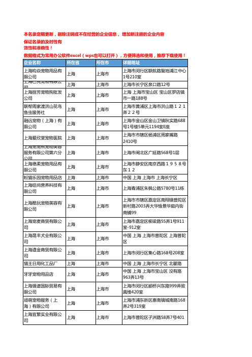 2020新版上海上海市宠物企业公司名录名单黄页联系方式大全305家